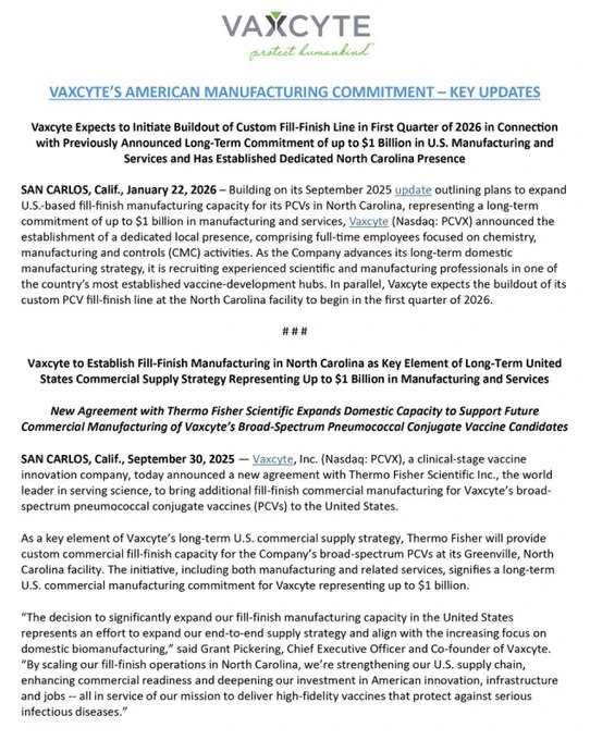 Vaxcyte宣布在北卡罗来纳州投资10亿美元后，正在招聘新的生产员工