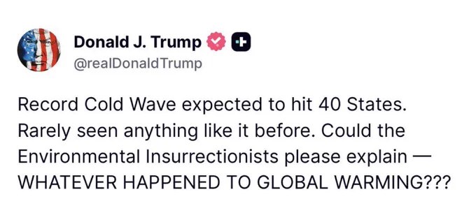 川普：创纪录的寒潮预计将席卷40个州