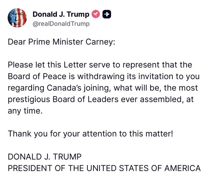 川普撤回了加拿大加入和平委员会的邀请！