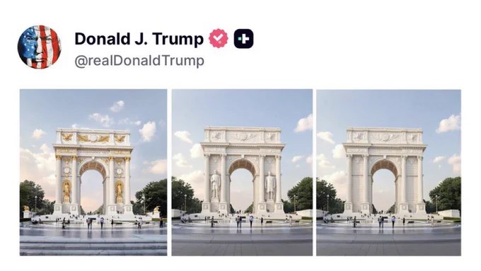 川普总统分享了计划在华盛顿特区建造的拱门效果图