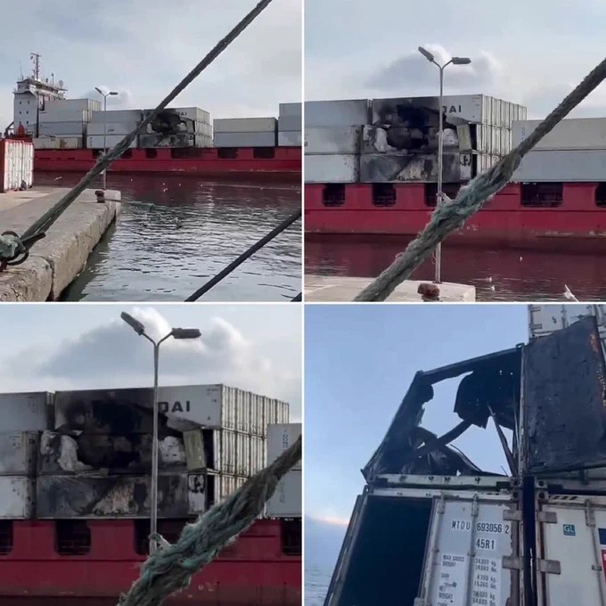 乌克兰无人机袭击俄罗斯货船数日前，乌克兰无人机袭击了从黑海沿岸俄罗斯港口新罗西斯克出发的集装箱船Aurelia号，此事现已曝光