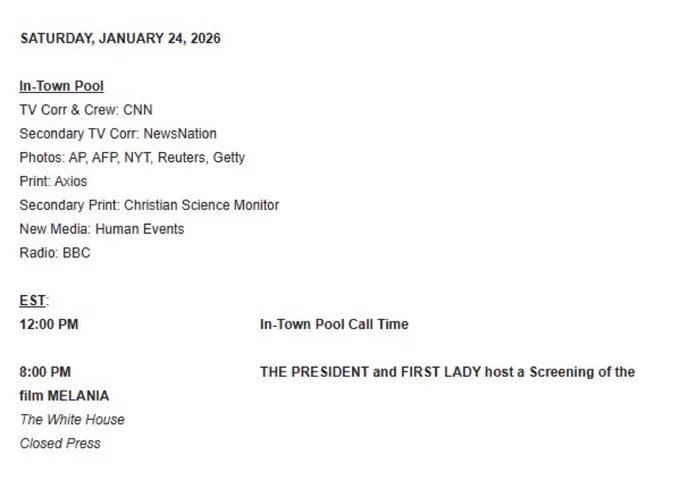 川普总统和第一夫人将于今晚8:00举办电影《MELANIA》的放映活动